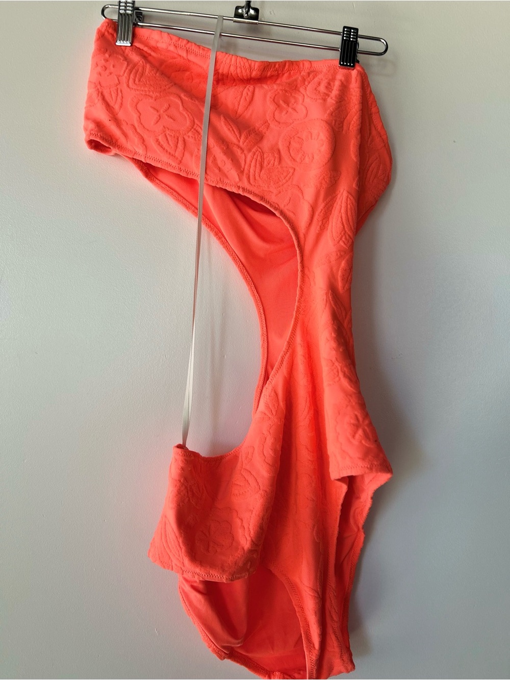 Aerie Terry Cut Out Strapless Neon Orange One Piece Swimsuit